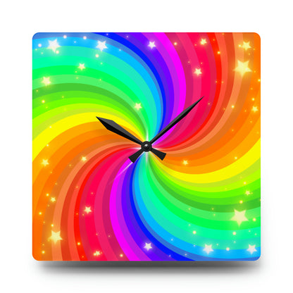 Rainbow and Stars Swirls Acrylic Wall Clock